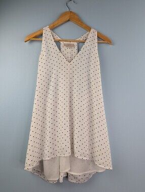 LOFT Flowy white with black polka dot tank top Large